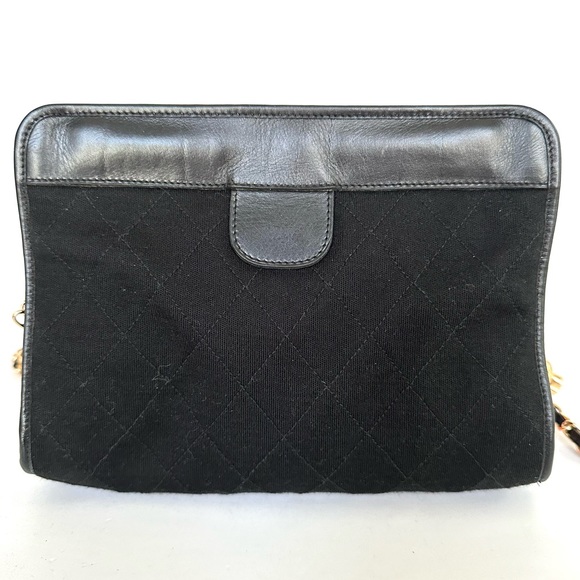 ๐ฏ CC Black Cotton Leather Clutch on Chain w/ auth cert - Picture 3 of 13